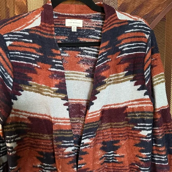Lucky Brand Brown and Cream Cardigan with Artistic Design - Picture 2 of 3